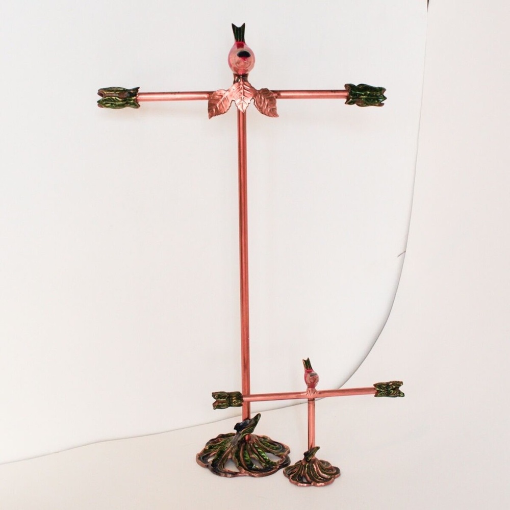 Copper & Brass Bird Jewelry Stands | Necklace, Bracelet Organizer | Set of 2